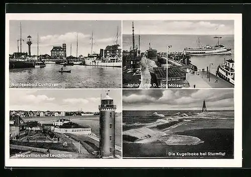 AK Cuxhaven / Nordsee, Abfahrt des Dampfers Jan Molsen, Leuchtturm, Hafen
