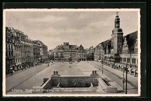 AK Leipzig, Markt mit Eingang zur Untergrundmesshalle