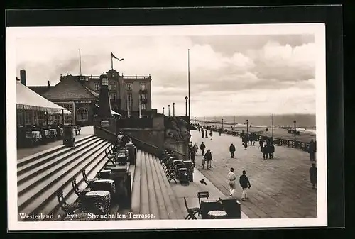 AK Westerland / Sylt, Strandhallen-Terrasse mit Besuchern