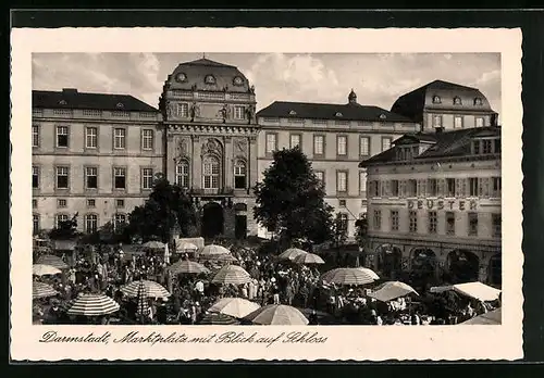 AK Darmstadt, Marktplatz mit Blick auf das Schloss