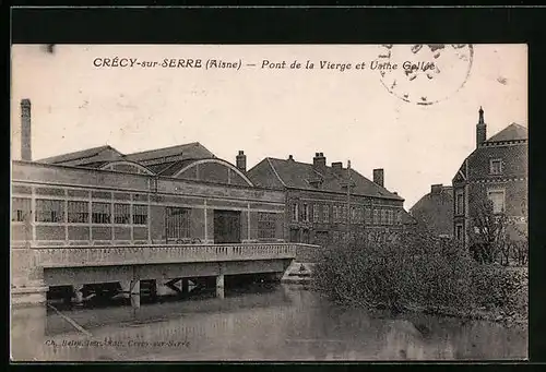 AK Crécy-sur-Serry, Pont de la Vierge et Usine Gellée