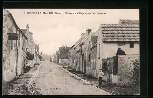 AK Rocourt-St-Martin, Entrée du Village venant de Soissons