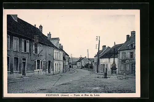 AK Festieux, Poste et Rue de Laon