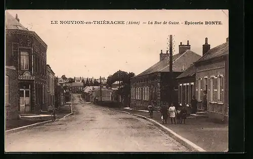 AK Le Nouvion-en-Thiérache, La Rue de Guise, Épicerie Bonte