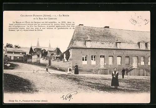 AK Plomion, La Mairie et la Rue des Casernes
