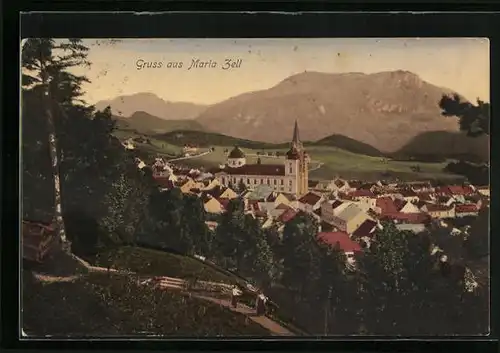 AK Mariazell, Ortsansicht aus der Vogelschau