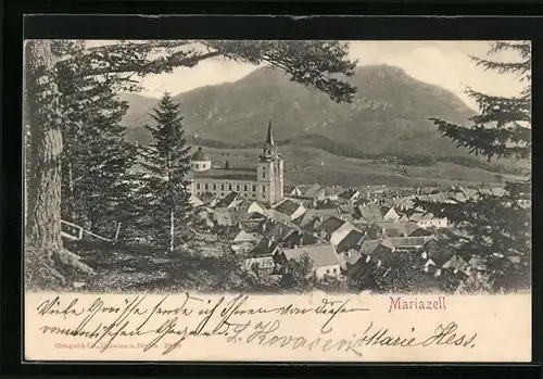 AK Mariazell, Ortsansicht mit Kirche