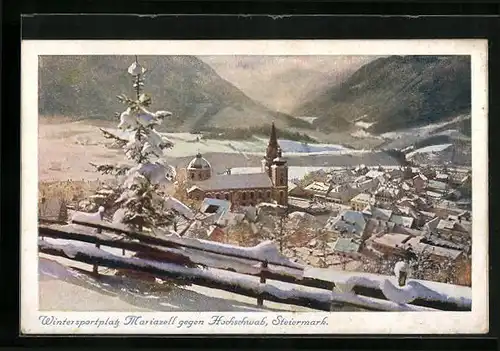 AK Mariazell, Ortsansicht gegen Hochschwab