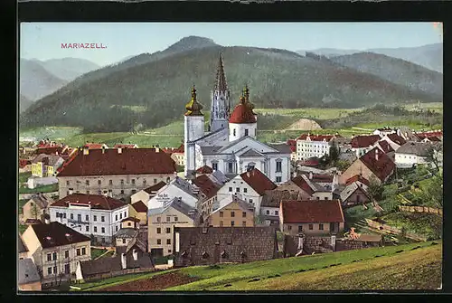 AK Mariazell, Ortsansicht mit Kirche