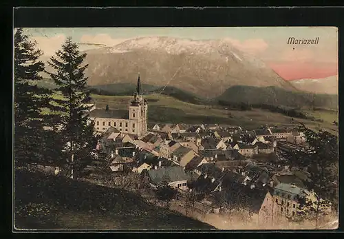 AK Mariazell, Ortsansicht aus der Vogelschau