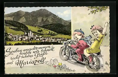 AK Mariazell, Ortsansicht aus der Vogelschau