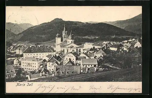 AK Mariazell, Ortsansicht aus der Vogelschau