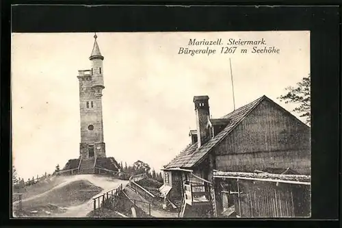 AK Mariazell, Bürgeralpe mit Aussichtsturm