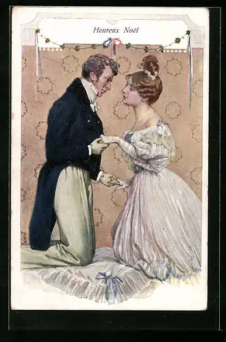 Künstler-AK Brüder Kohn (B.K.W.I) Nr. 996-6: Verliebtes Paar hält sich an den Händen, Heureux Noel