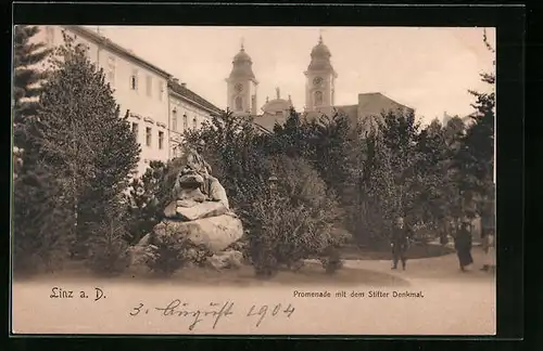 AK Linz a. D., Promenade mit dem Stifter Denkmal