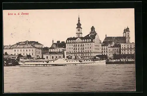 AK Linz a. d. Donau, Dampfer am Landungsplatz