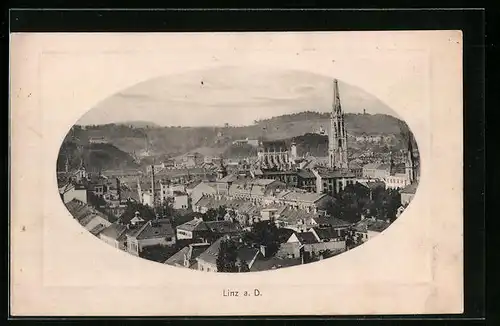 AK Linz a. D., Ortsansicht im Passepartout-Rahmen