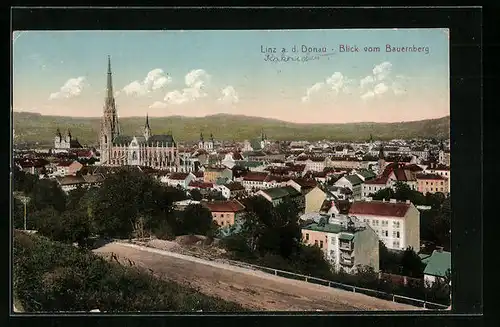 AK Linz a. d. Donau, Blick vom Bauernberg