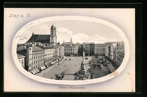 AK Linz a. D., Oberer Hauptplatz im Passepartout-Rahmen