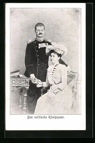 AK König Aleksandar von Serbien in Uniform mit seiner Gemahlin Königin Draga von Serbien