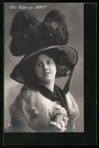 AK Frau mit grossem Hut, Mode von 1909!!