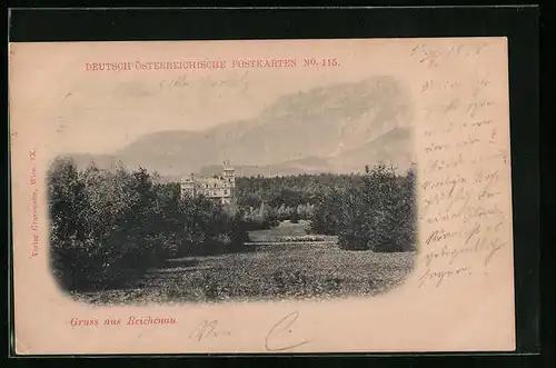 AK Reichenau, Ortspartie aus der Vogelschau