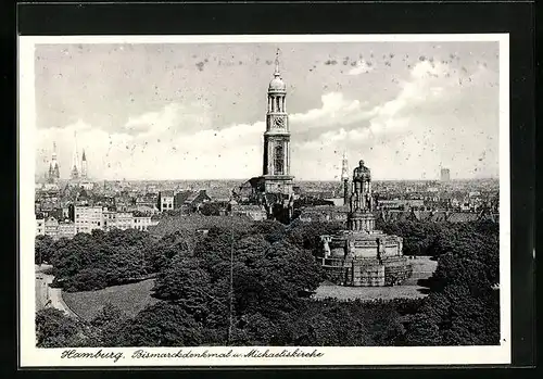 AK Hamburg, Bismarckdenkmal und Michaeliskirche