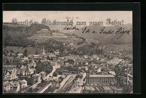 AK Zell i. W., Teilansicht, Neujahrsgruss