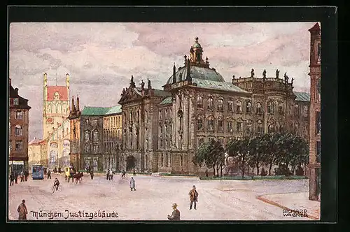 Künstler-AK Richard Wagner: München, Partie am Justizgebäude