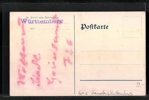 AK Dampfer Württemberg auf hoher See