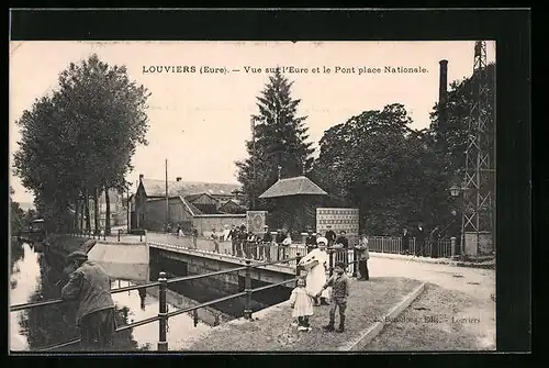 AK Louviers, Vue sur l`Eure et le Pont place Nationale