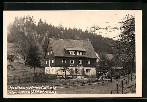 AK Hohnstein / Sächs. Schweiz, Gasthaus Grundmühle