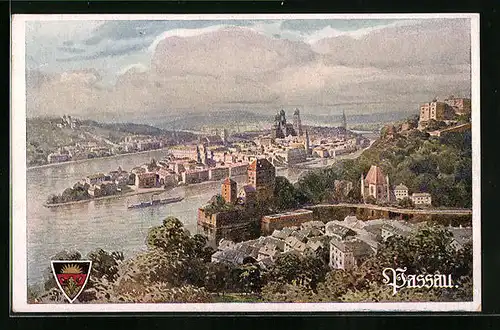 Künstler-AK Deutscher Schulverein Nr. 563: Passau, Teilansicht