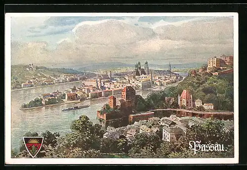 Künstler-AK Deutscher Schulverein: Passau, Teilansicht