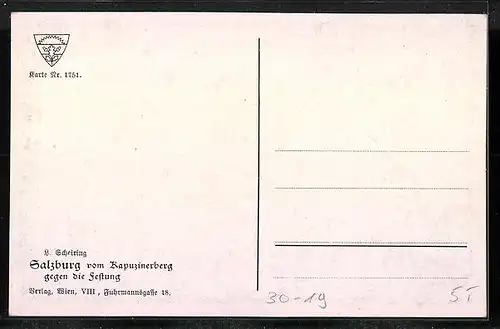 Künstler-AK Deutscher Schulverein Nr. 1751: Salzburg, Teilansicht vom Kapuzinerberg gegen die Festung