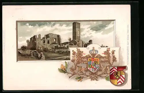 Passepartout-Lithographie Königstein i /T., Burgruine, Wappen