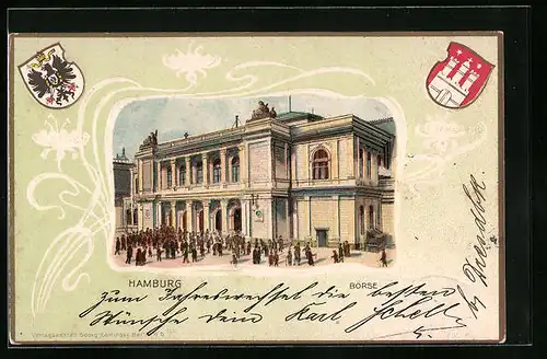 Passepartout-Lithographie Hamburg, Börse, Wappen