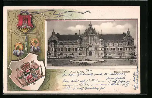 Passepartout-Lithographie Hamburg-Altona, Neues Museum, Wappen