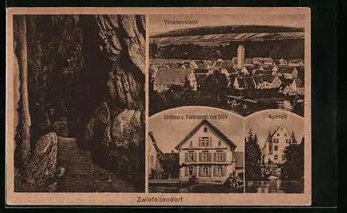 AK Zwiefaltendorf, Gasthaus und Bierbrauerei zum Rössle, Schloss, Tropfsteinhöhle