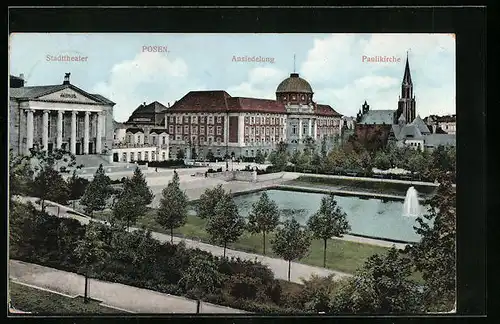 AK Posen, Stadttheater mit Ansiedlung und Paulikirche