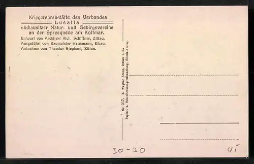 AK Kriegerehrenstätte des Verbandes Lusatia südlautitzer Natur und Gebirgsvereine an der Spreequelle am Kottmar