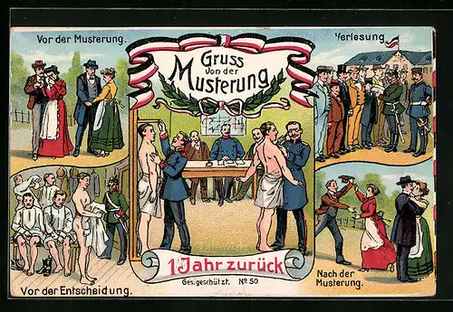 AK Gruss von der Musterung, 1 Jahr zurück, Verlesung, Vor und nach der Musterung