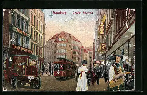 AK Hamburg, Grosse Burstah mit Strassenbahn