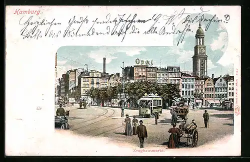AK Hamburg-Neustadt, Strassenbhan am Zeughausmarkt