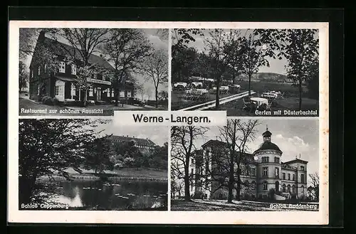AK Werne-Langern, Restaurant zur schönen Aussicht, Garten mit Düsterbachtal, Schloss Cappenberg