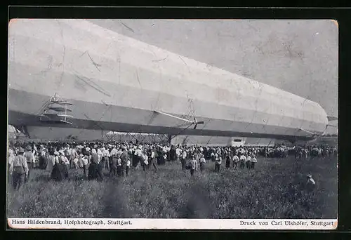 AK Echterdingen, Luftschiff Zeppelin bei der Landung 1908