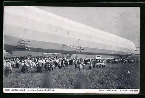 AK Echterdingen, Luftschiff Zeppelin bei der Landung 1908