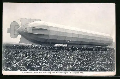 AK Echterdingen, Rückansicht von Luftschiff Zeppelin nach der Landung 1908