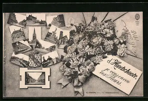 AK Hondschoote, Kirche, Denkmal, Ortspartie