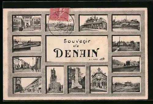 AK Denain, Gebäudeansicht, Denkmal, Uferpartie